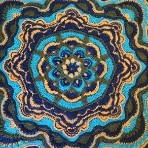 45" Colorful Throw, Baby Blanket, Area Rug, Peacock Blanket, Home Gift, Mandala